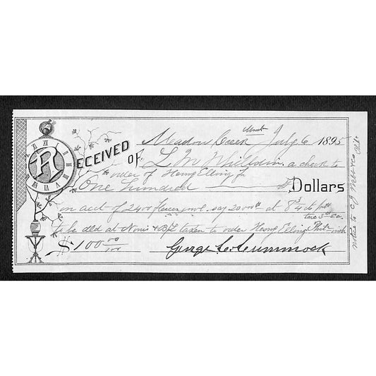 Meadow Creek (McAllister) Montana 1895 Payment Receipt - Pocket Watch Vignette