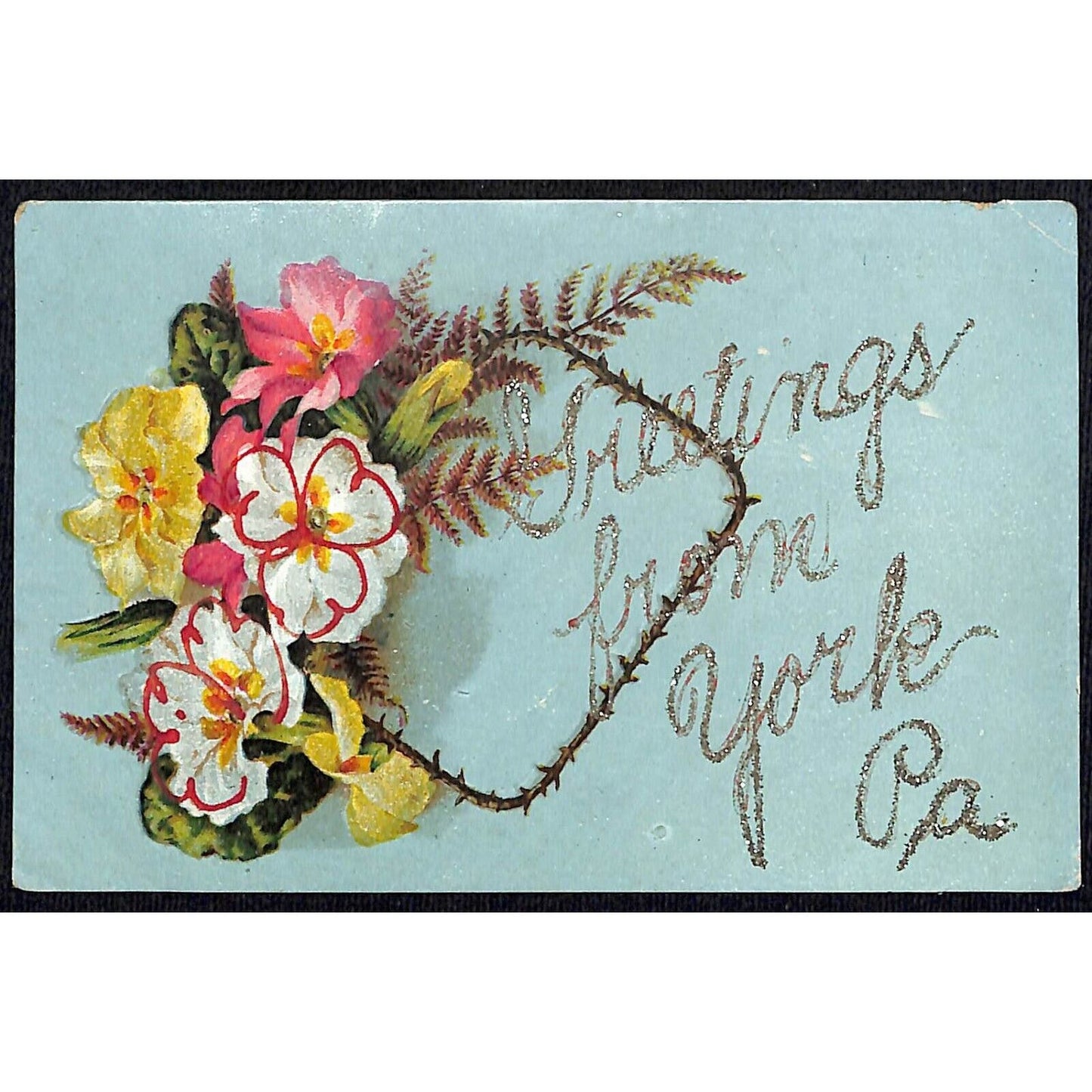 Greetings From York, PA Glitter Postcard c1920's VGC