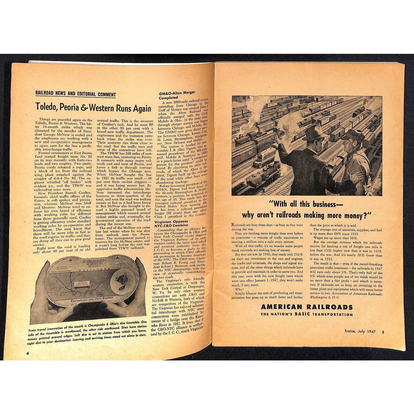 1947 "Trains" Illustrated Railroad Magazine " Vol. 7 No. 9 70pp VGC