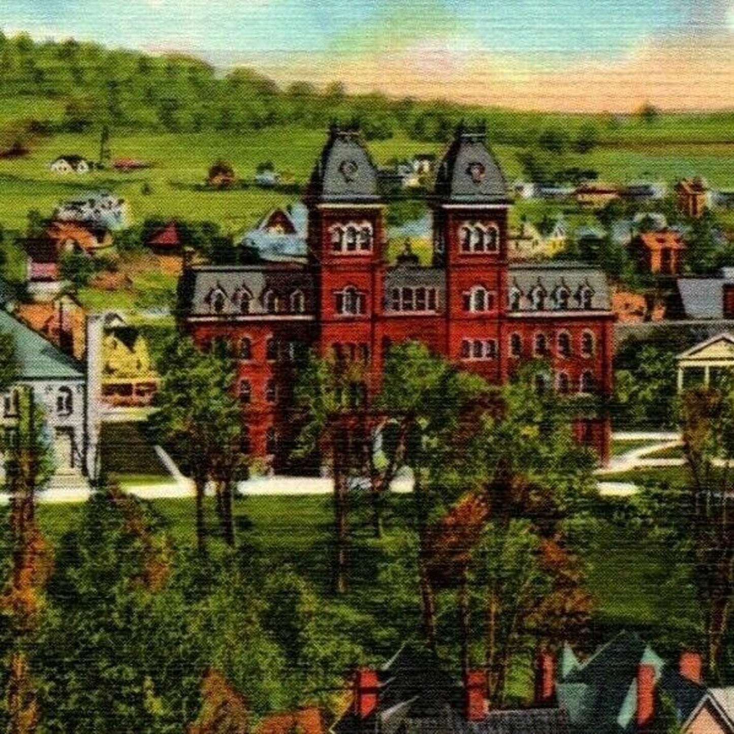 Vintage Linen Postcard Bird's-Eye View Washington Jefferson College