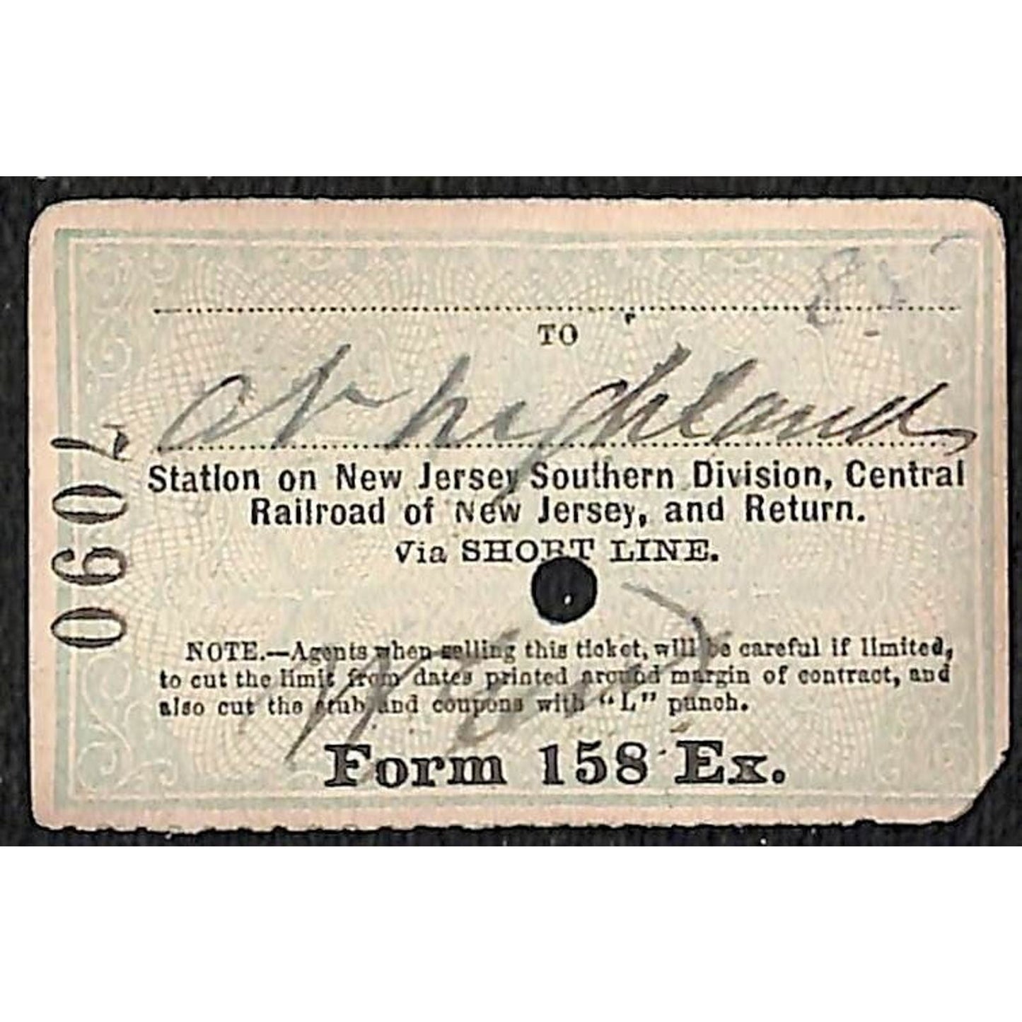 New York & Long Branch Railroad 1896 Ticket N. Asbury Park AC Highlands #7090
