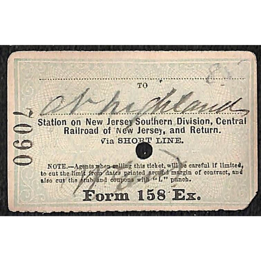 New York & Long Branch Railroad 1896 Ticket N. Asbury Park AC Highlands #7090
