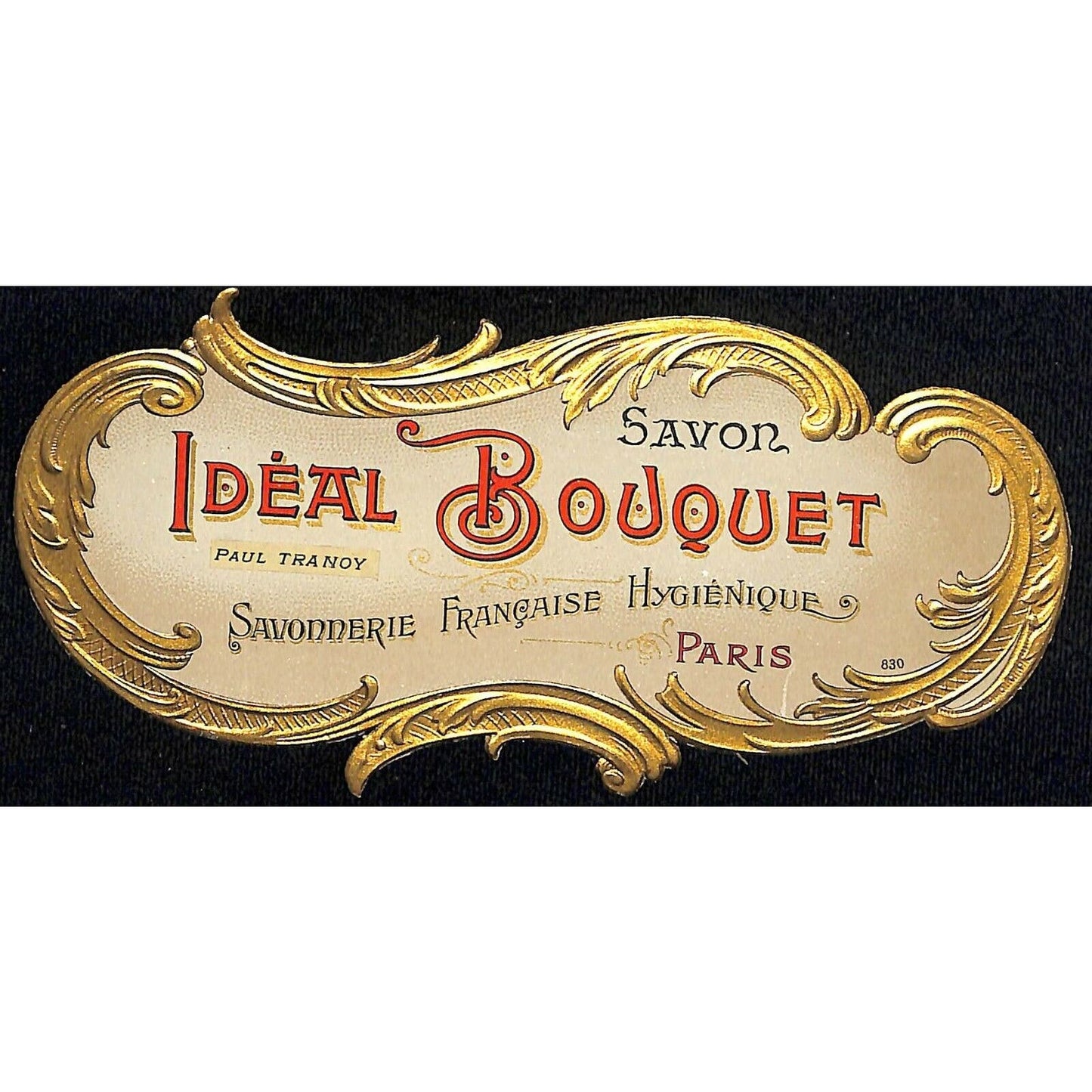 French c1910 Original Perfume Label Savon Ideal Bouquet w/ Embossing - Gilt