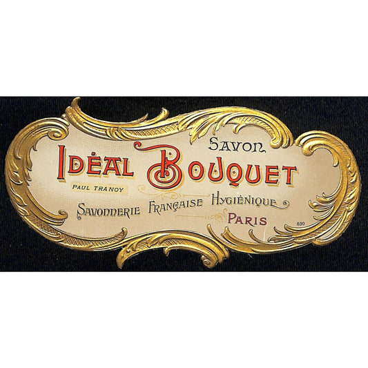 French c1910 Original Perfume Label Savon Ideal Bouquet w/ Embossing - Gilt
