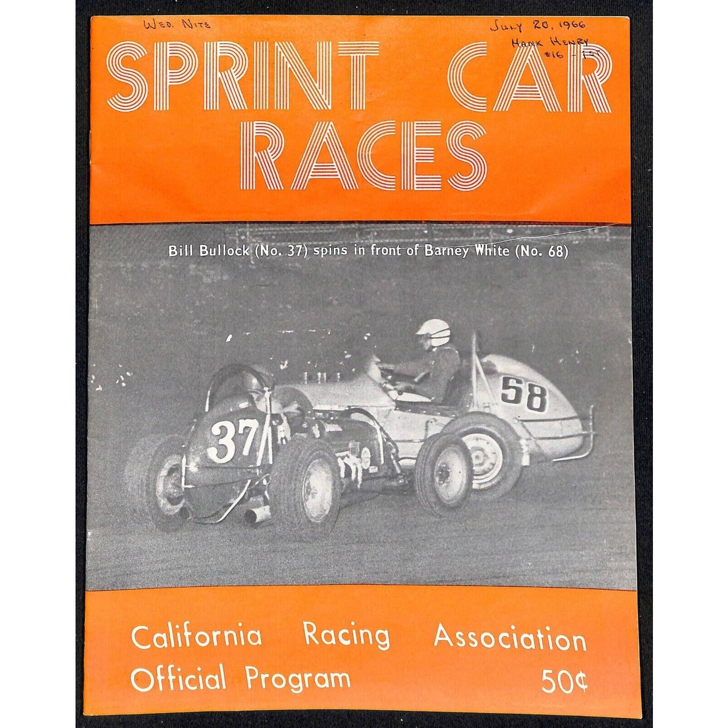Scarce 7/20 1966 Sprint Car Auto Racing CRA Program Ascot Park Gardena, CA 16pp.