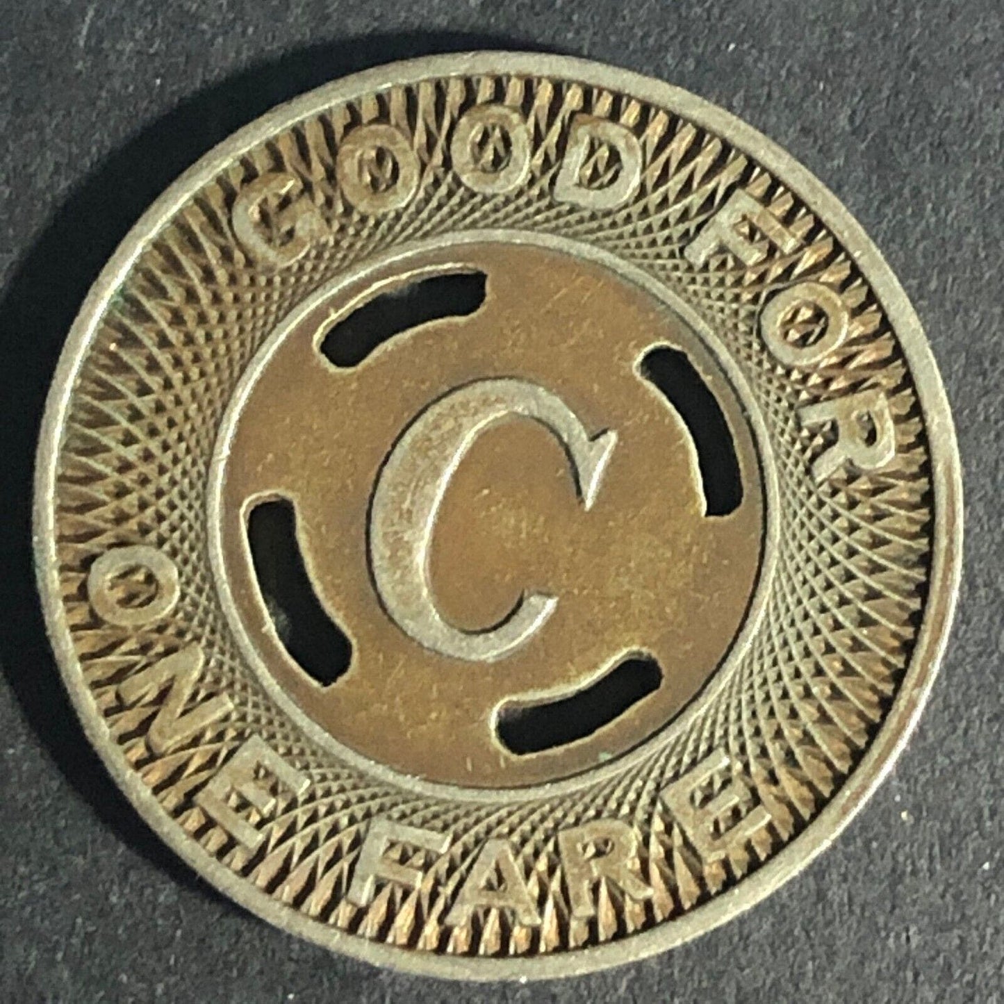 Canton City Lines Inc. "C" G/F One Fare Brass Transit Token 22.80mm