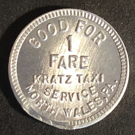 Kratz Taxi Service North Wales, PA Alum G/F 1 Fare "25" Token 19mm Scarce