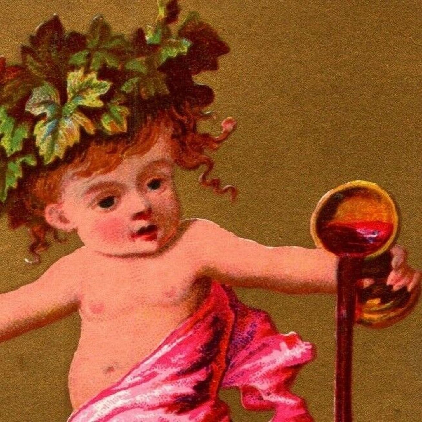 Gilt "Octobre" Child Spilling Drink (Soapine) Unmarked Victorian Trade Card