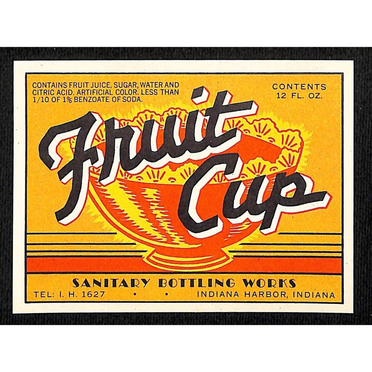 Sanitary Bottling Works "Fruit Cup" Indiana Harbor, IN Paper Soda Label c1930's