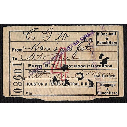 1923 Houston & Texas Central Railroad Ticket Kansas City to St. Paul #10980
