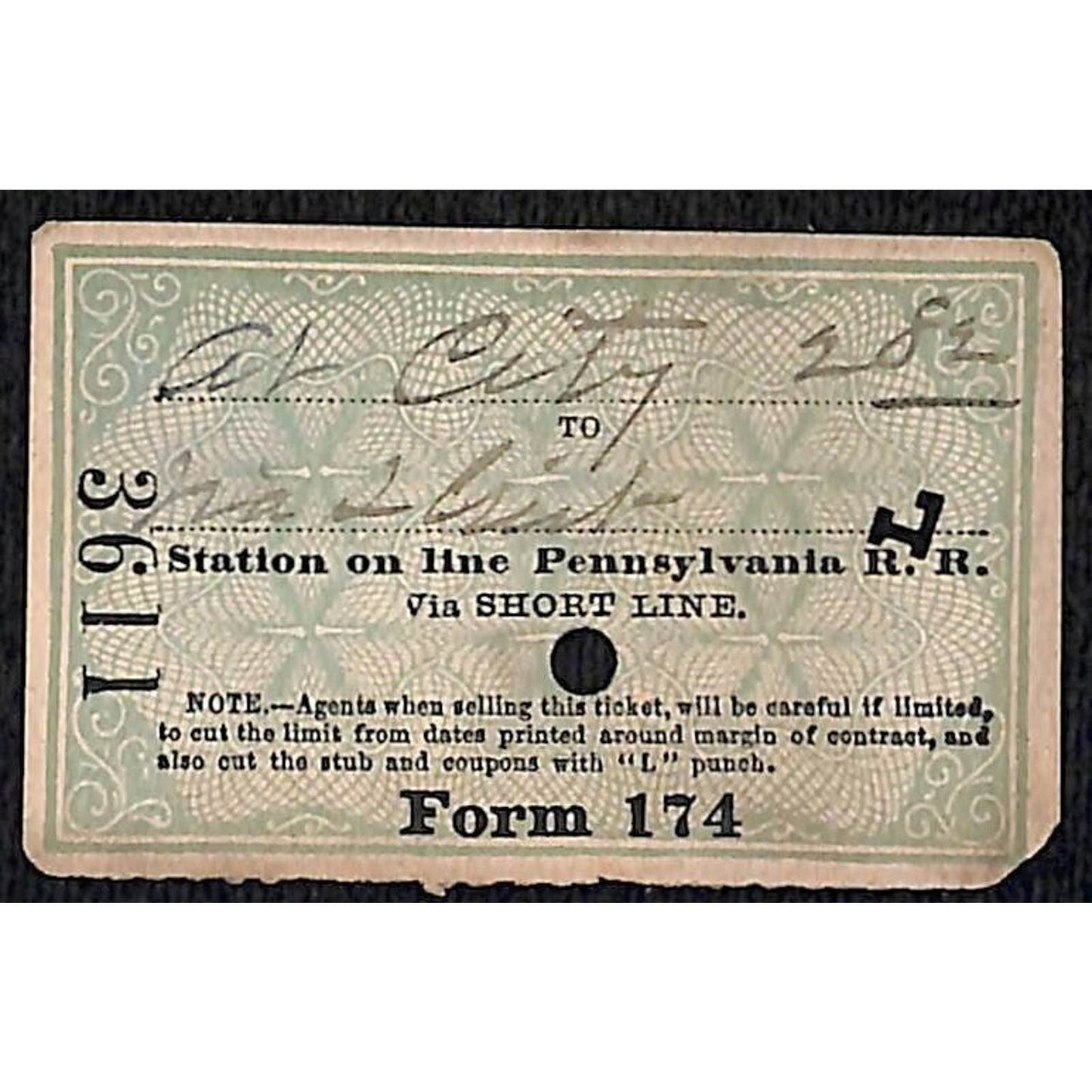 New York & Long Branch Railroad 1897 Ticket via PRR North Asbury Park #3611