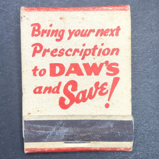 Daw's Cut-Rate Drugs (Rochester NY) Half Full (-8) Matchbook c1940's-50's Scarce