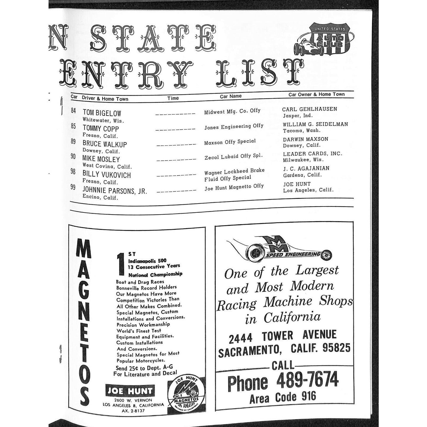 Scarce Sep 2 1969 USAC "Golden State 100" Big Car Auto Racing Program Sacramento