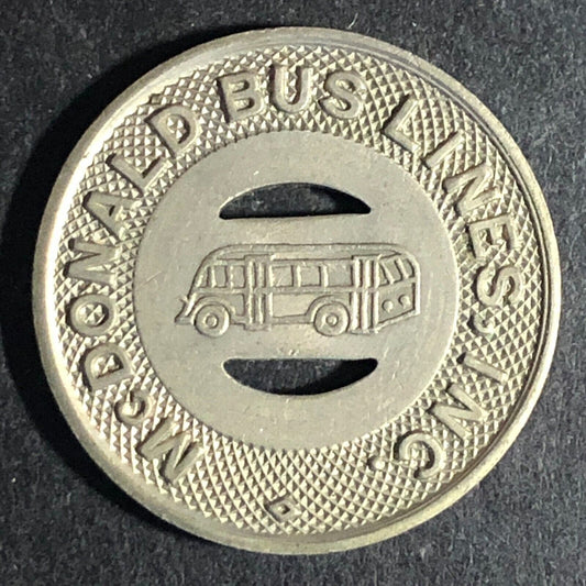 McDonald Bus Lines (Girard OH)WM G/F One 15¢ Fare Transit Bus Token c1947 - 23mm
