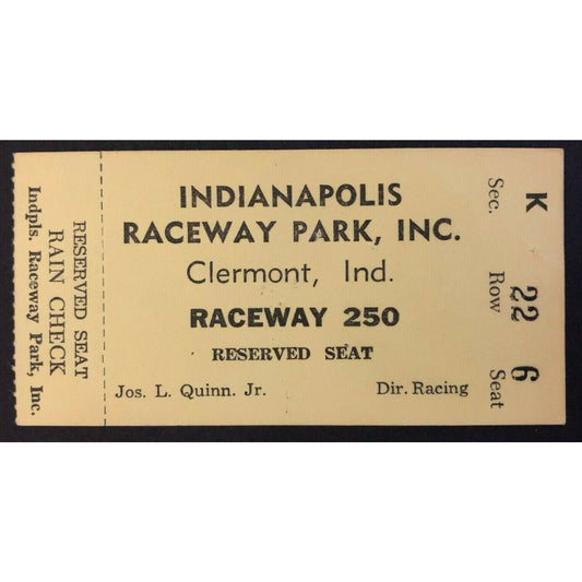 c1964-65 Indianapolis Raceway Park "Raceway 200" Ticket Stub - VGC