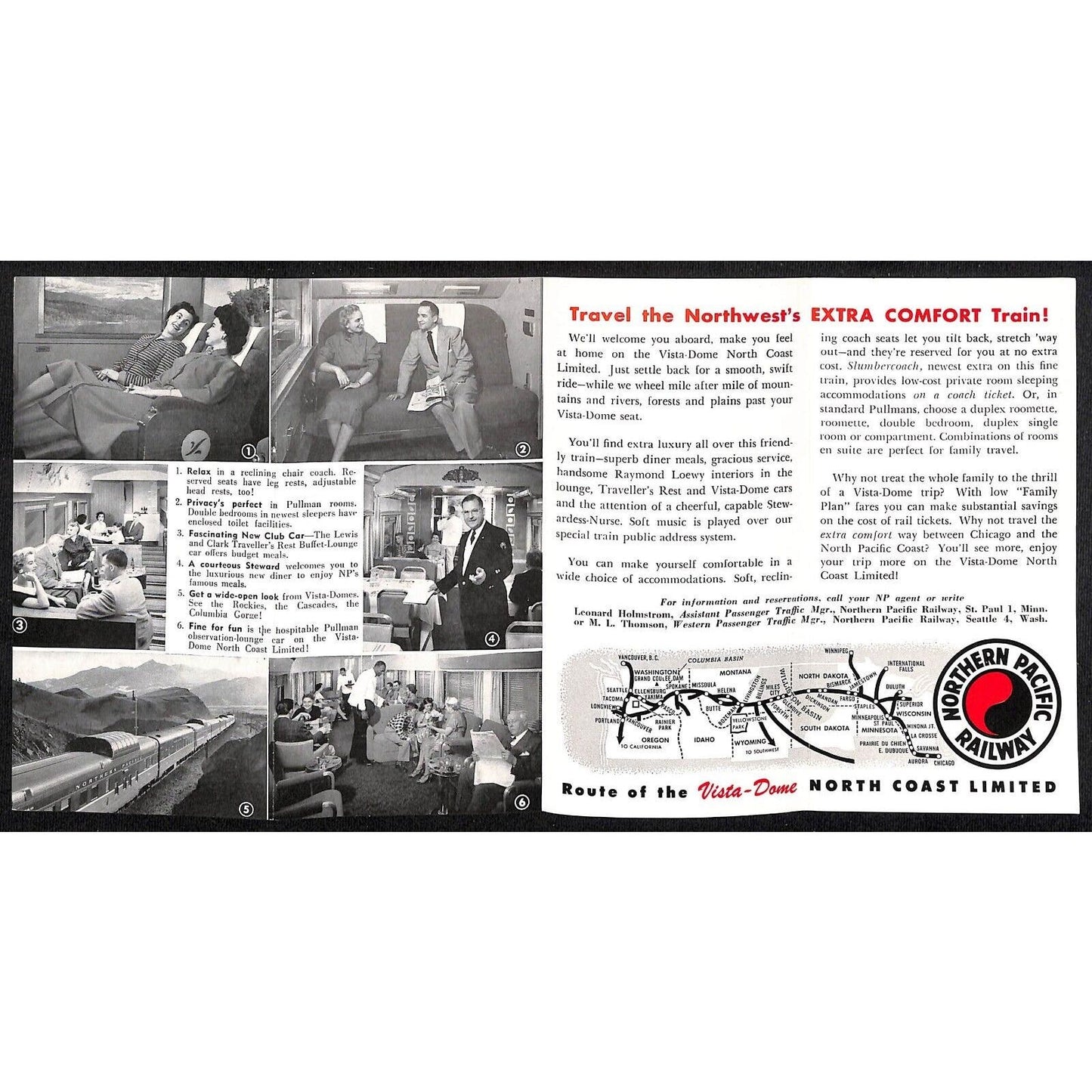 Northern Pacific Railway Vista-Dome North Coast Limited Brochure Schedule c1963