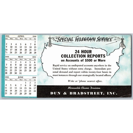 Dun & Bradstreet Ink Blotter "Special Telegraph Service" Elec Bolt 1944 Calendar