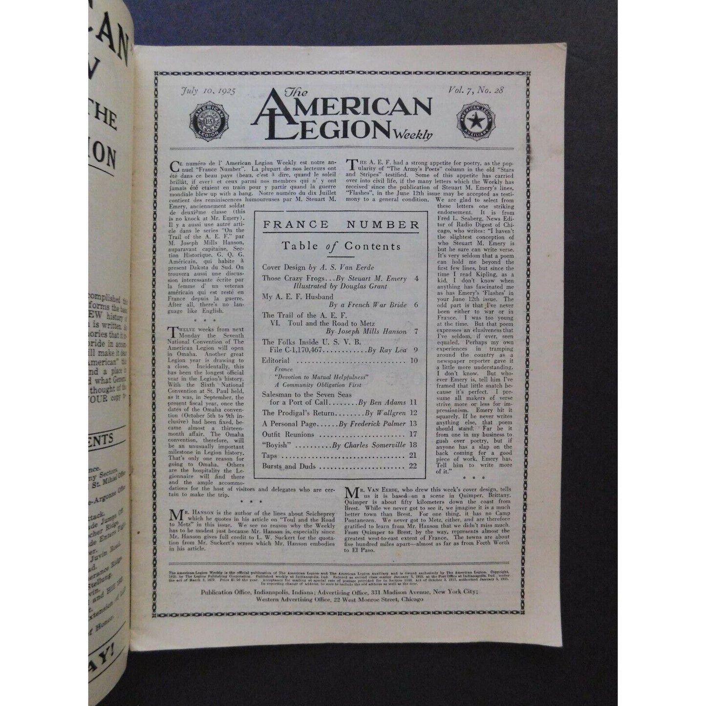 "The American Legion Weekly" July 10 1925 - 22 pgs.