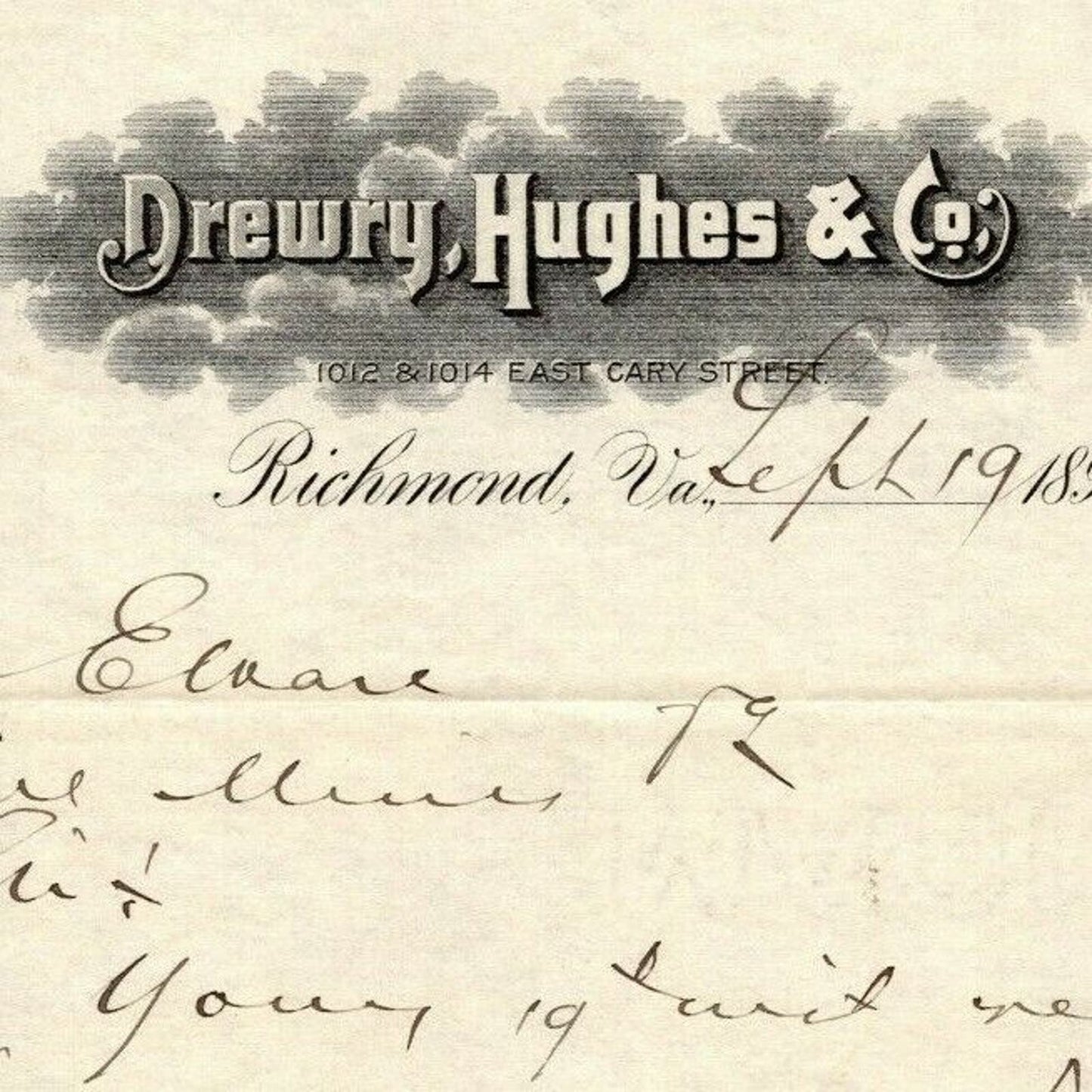 Drewry, Hughes & Co. (Dry Goods) Letterhead Richmond, VA to: Geo. E. Wear 1894
