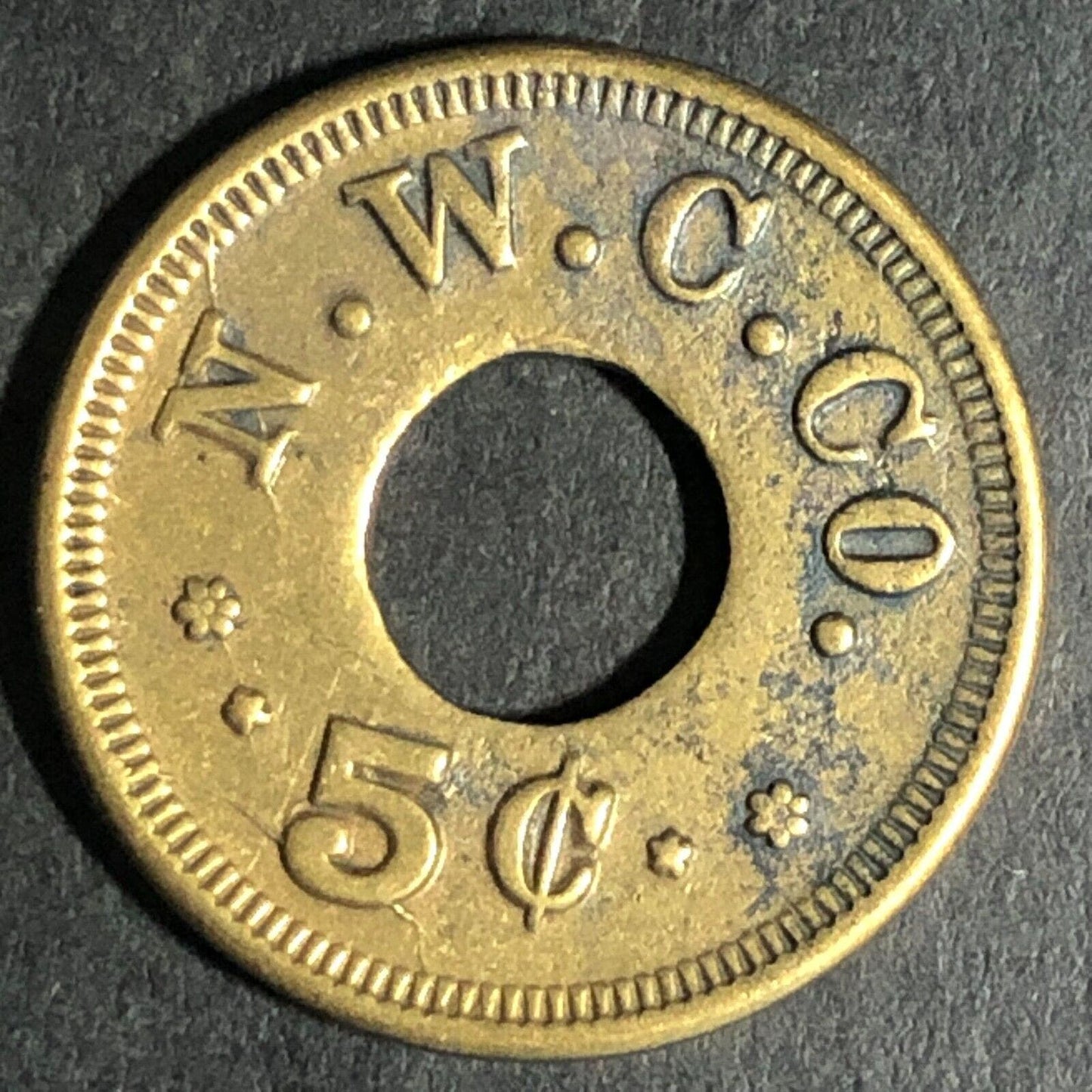 N.W.C. Co. (Seattle - Northwestern Candy Co.) Brass 5c Trade Token - 21mm