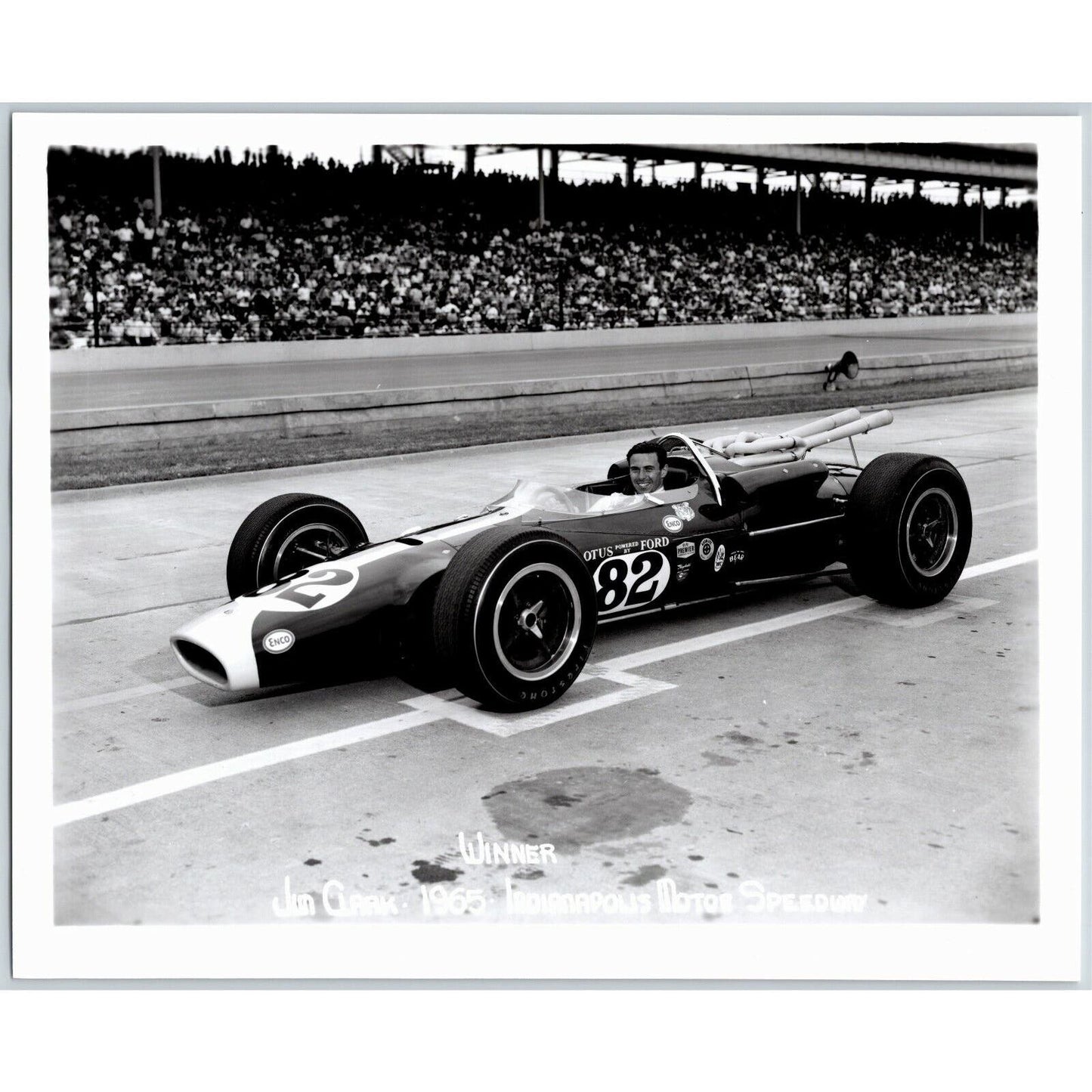 Jim Clark Indy 500 Winner 1965 - 8 x 10 Glossy B&W Photograph VGC Stamped