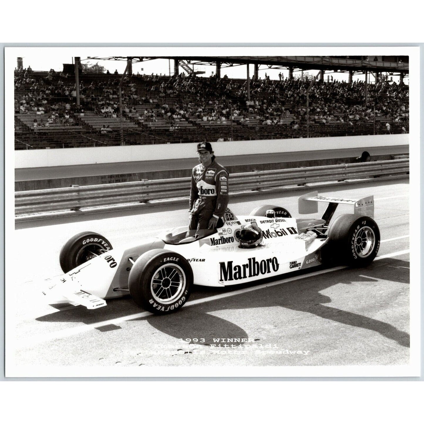 Emerson Fittipaldi Indy 500 Winner 1993 8 x 10 Glossy B&W Photograph VGC