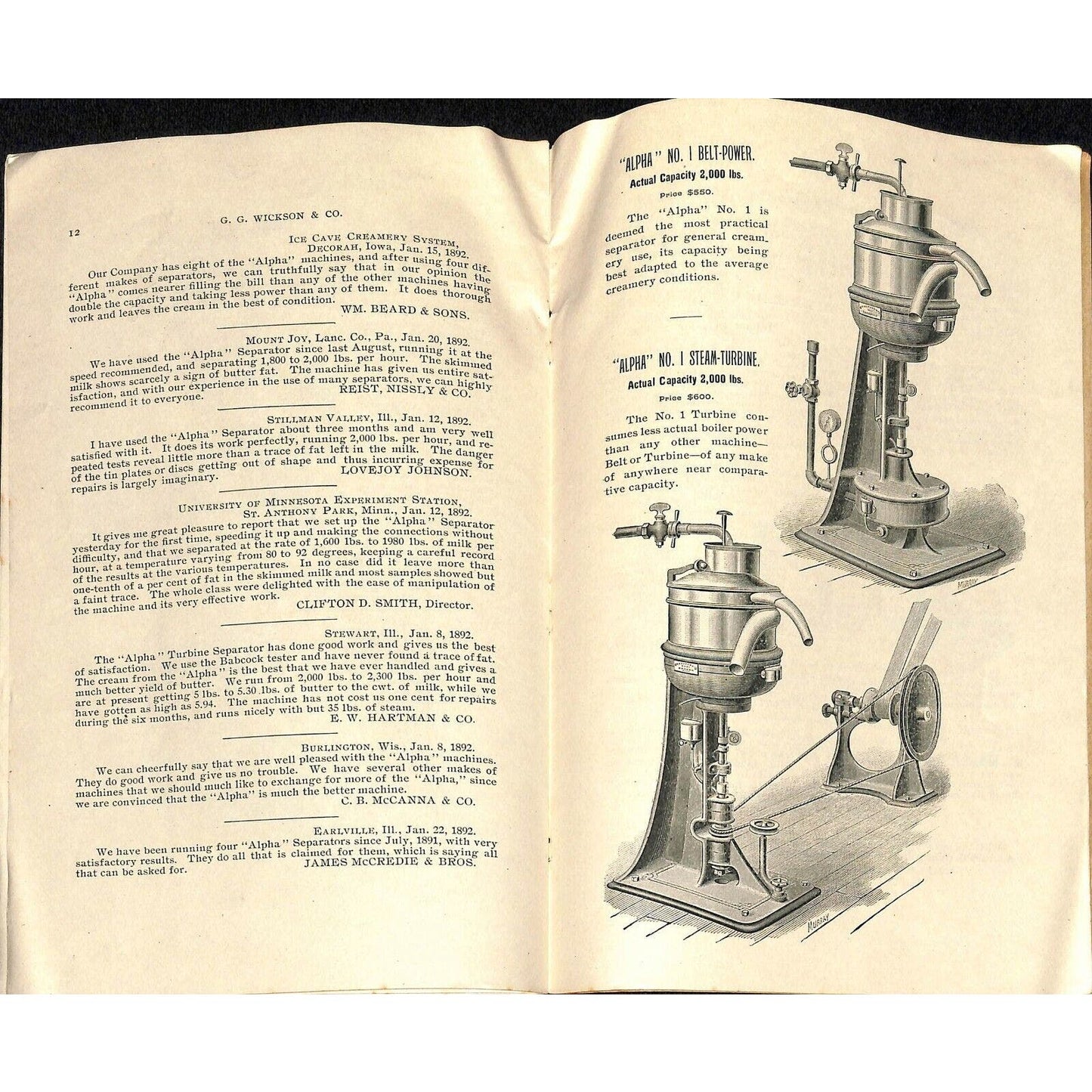Scarce 1892 "De Laval Cream Separators Catalog" Wickson Los Angeles, CA 16pp VGC