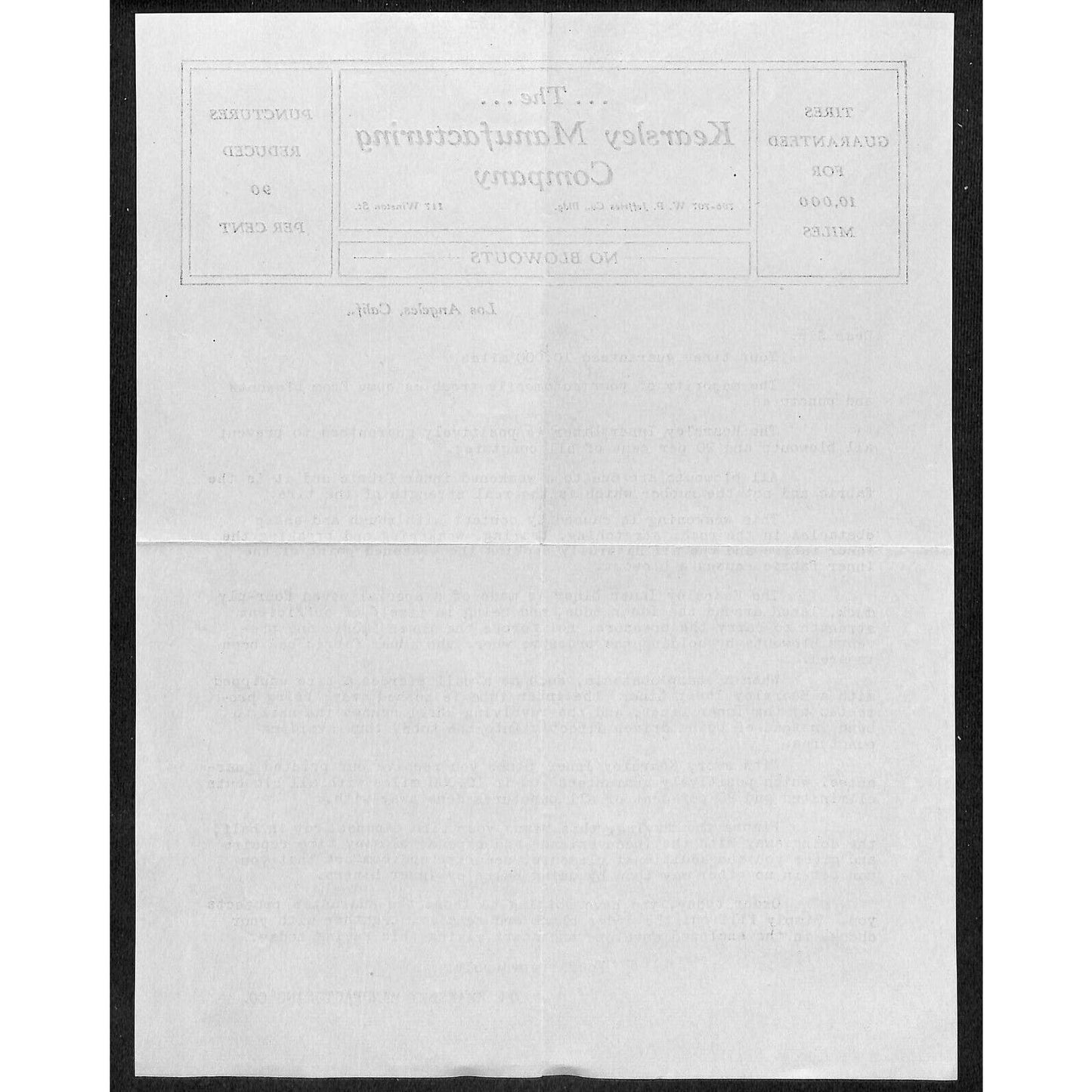 Kearsley Manufacturing Co. Spark Plugs Los Angeles Auto Scarce - 4 Sales Sheets