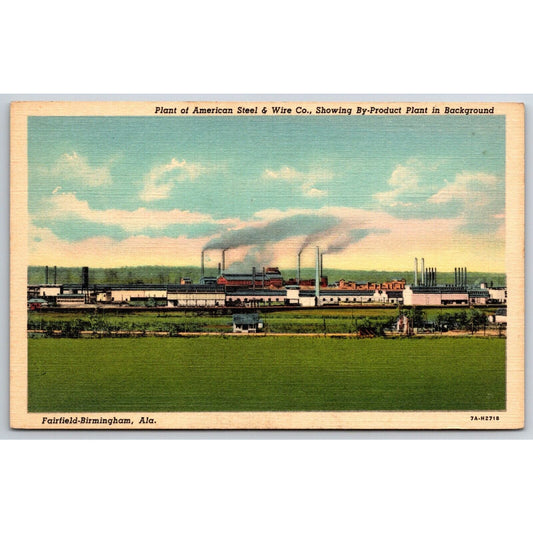 American Steel & Wire Co. Plant Fairfield Birmingham Linen Postcard c1931-35 VGC