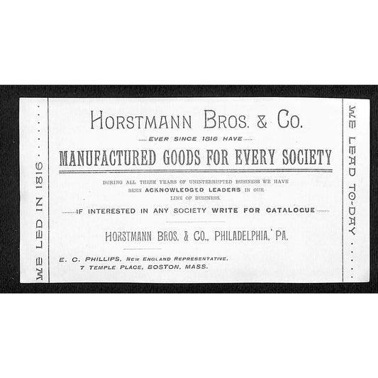 Boston c1891 Horstmann Bros. / E.C. Phillips Regalias and Piano Flyer VGC