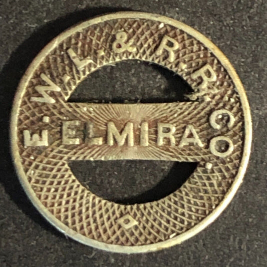 E. W. L. & R. R. Co. Elmira (NY) WM G/F One Fare Transit Token 16mm - Scarce
