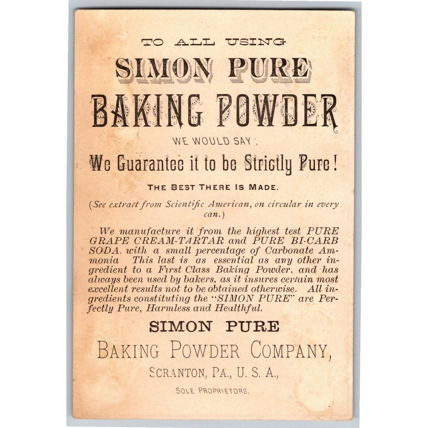 Floral Home Scene Victorian Trade Card - Simon Baking Powder Scranton PA