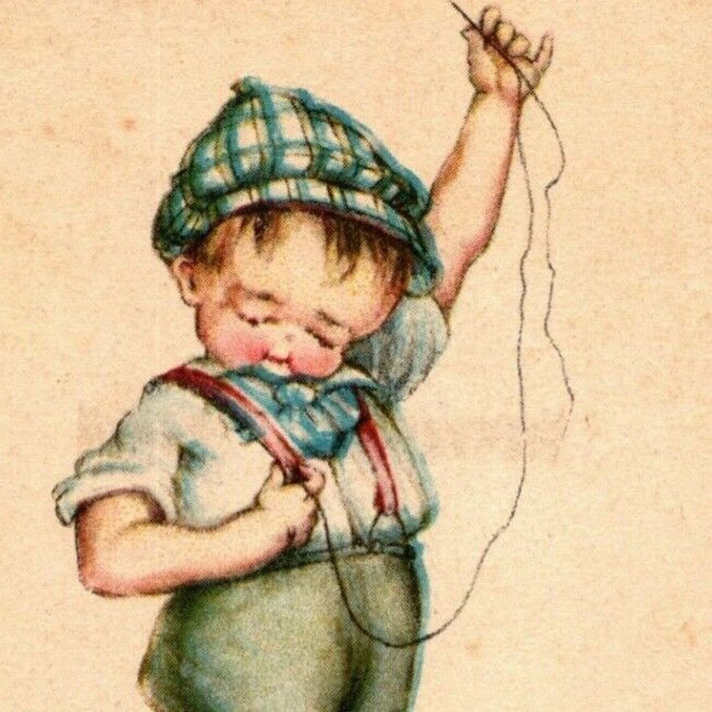 Vintage Postcard c1915 Young Boy Sewing "..When Every Feller Needs a Wife"