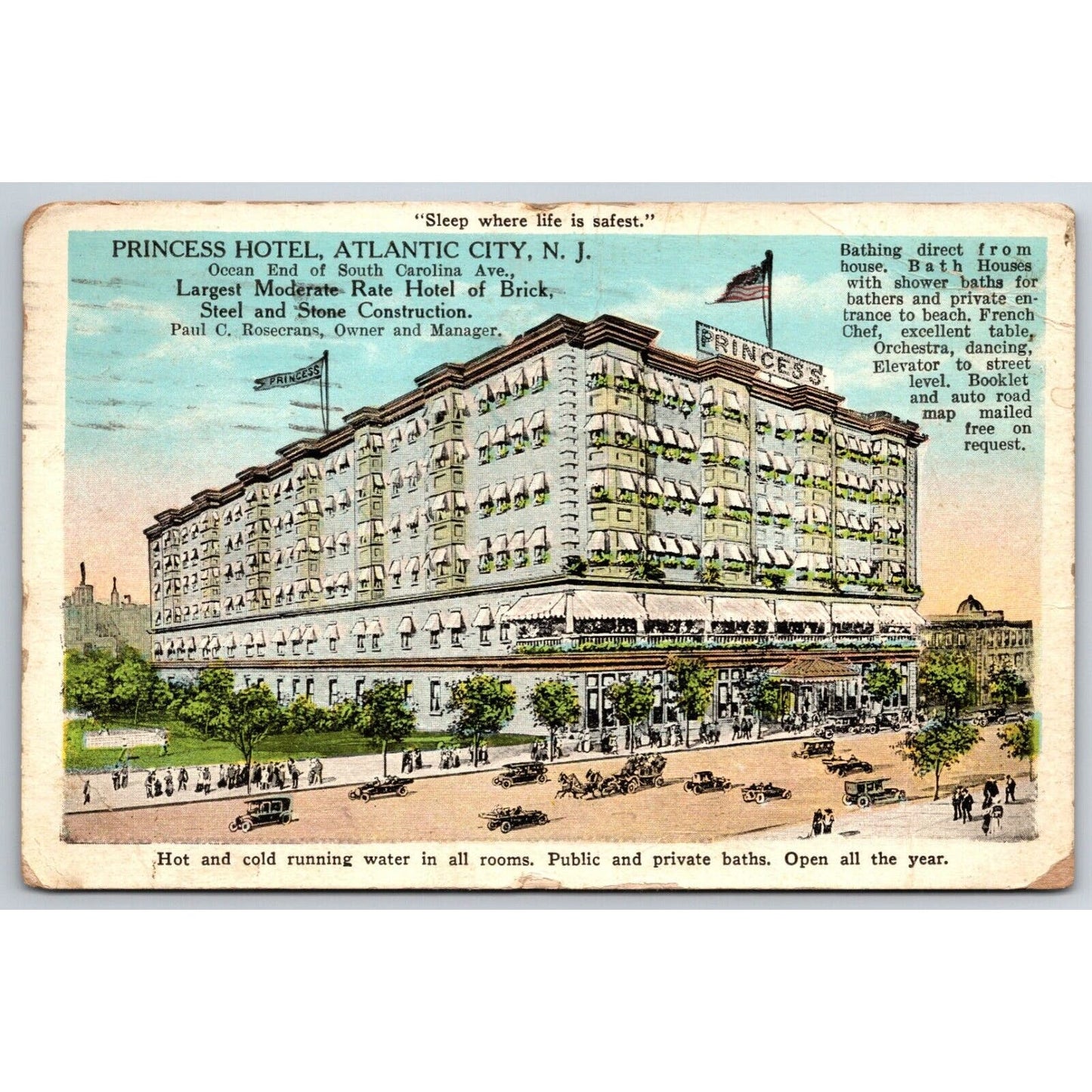 Princess Hotel Atlantic City, NJ Advertising Postcard PM 1927
