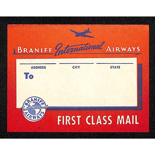 Braniff Intl. Airways "First Class Mail" Gum Label c1950's VGC