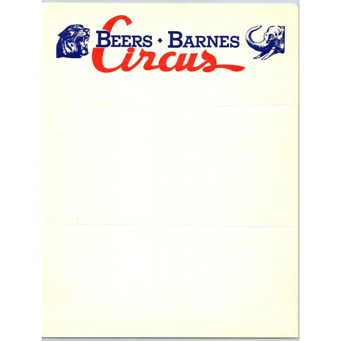 Beers Barnes Circus Letterhead c1940 Lion Elephant Scarce