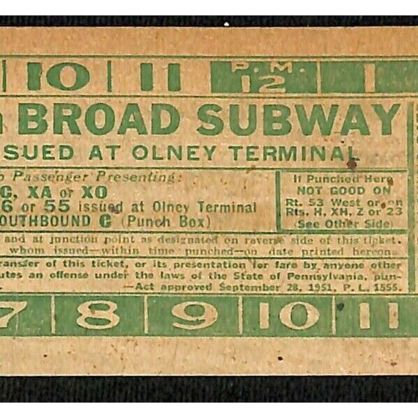 Vintage c1940's-50's Ticket - Philadelphia Transit Co. Olney Terminal #3200