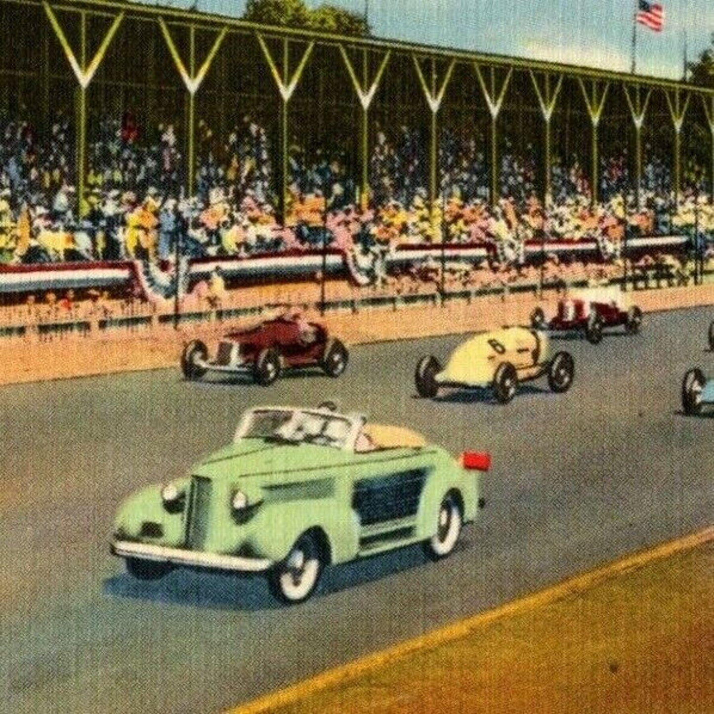 Indy 500 Linen Postcard 1937 "Indianapolis Speedway" Unposted VGC