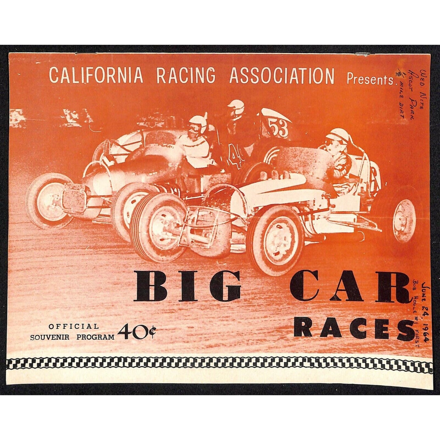 Scarce June 24 1964 CRA Racing Ascot Gardena Big Car Program 12pp.