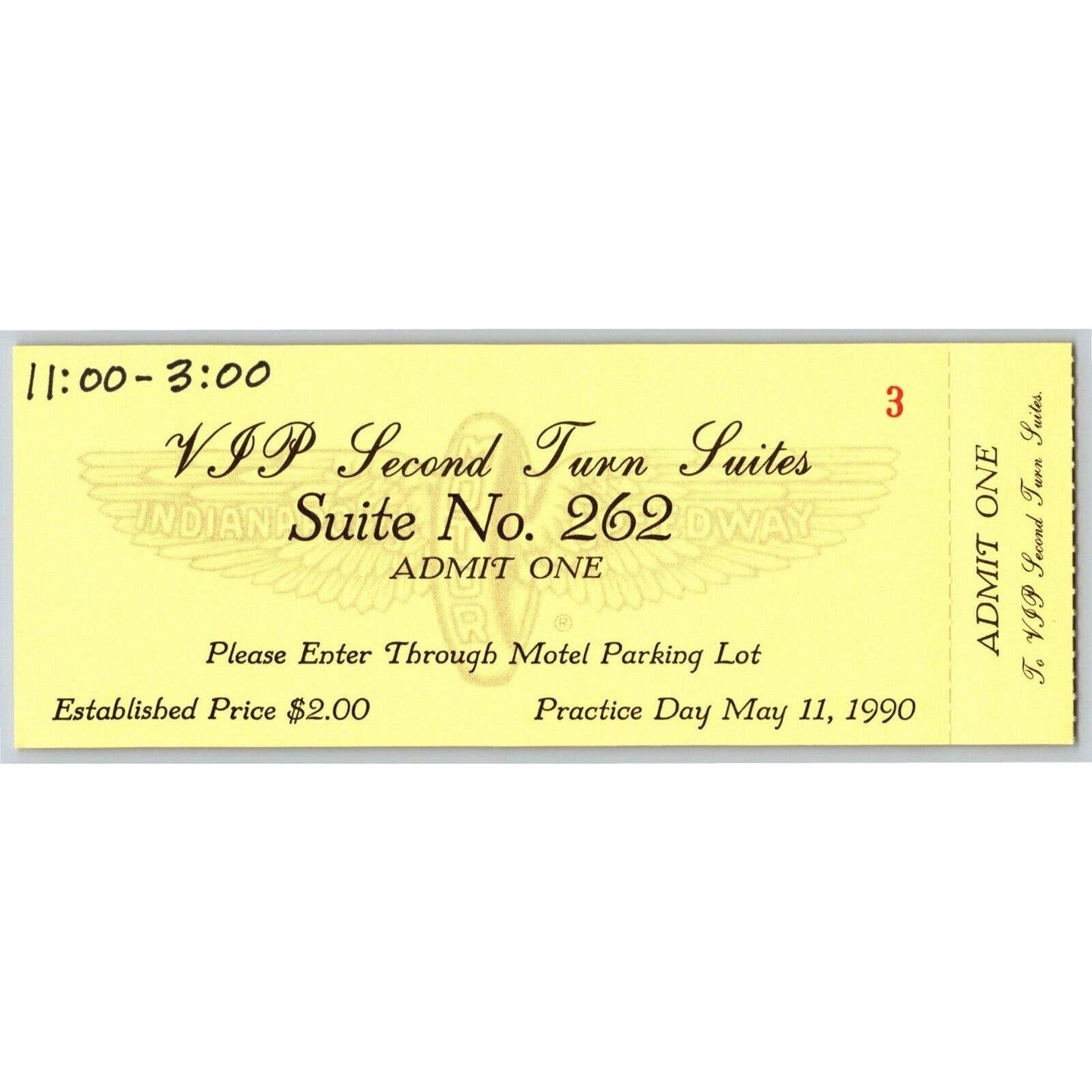 1990 Indy 500 VIP 2nd Turn Practice Day Ticket Stub - Indianapolis IMS #3