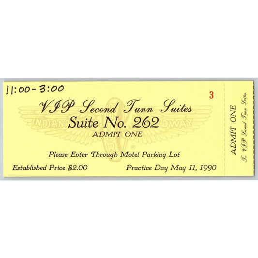 1990 Indy 500 VIP 2nd Turn Practice Day Ticket Stub - Indianapolis IMS #3