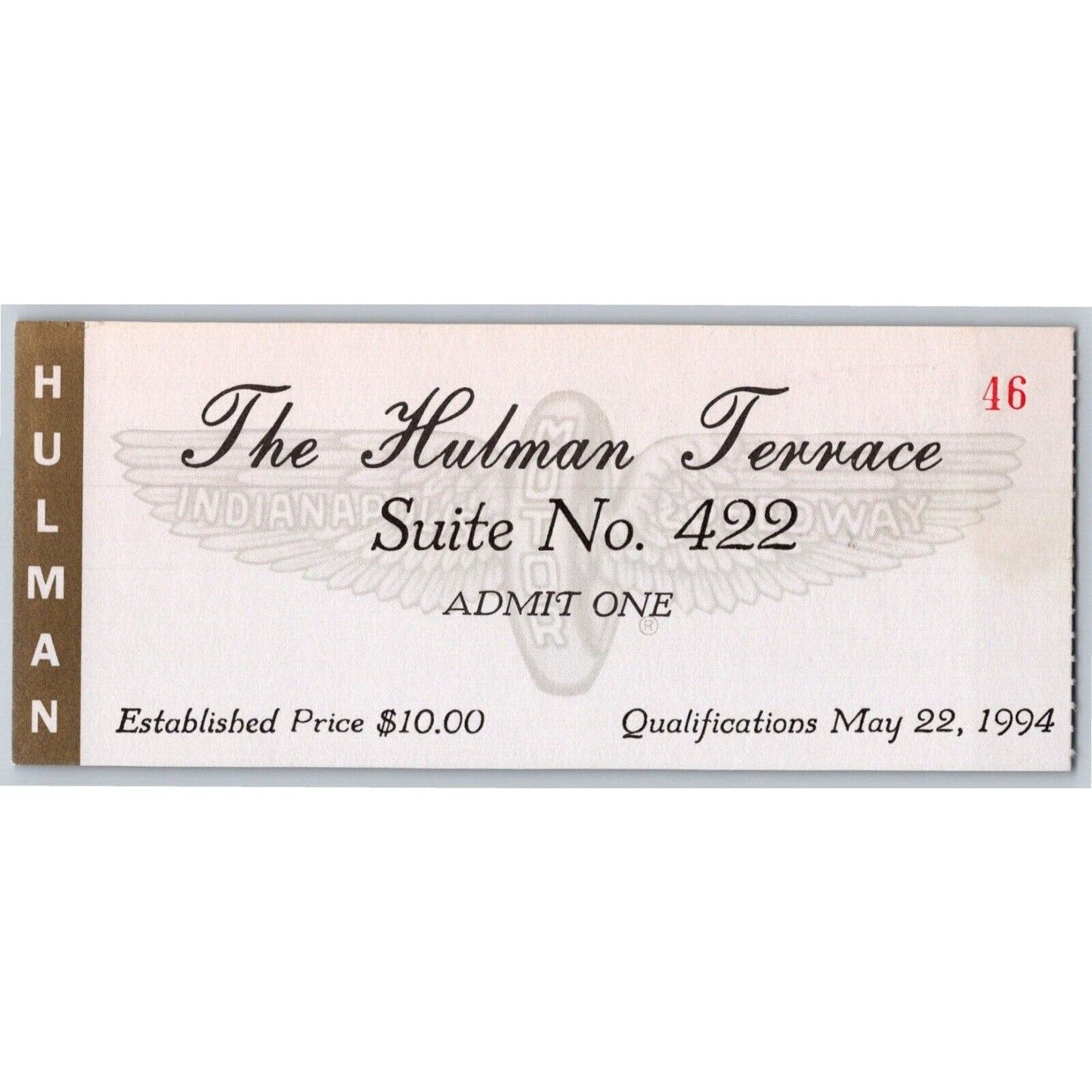 1994 Indy 500 Hulman Terrace Qualifications Day Ticket Stub - Indianapolis #46
