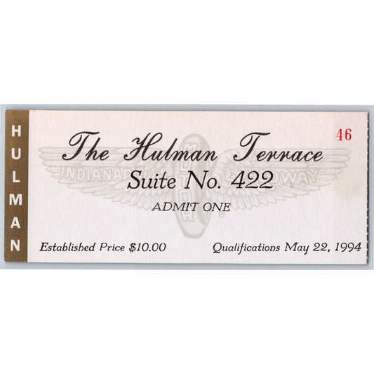1994 Indy 500 Hulman Terrace Qualifications Day Ticket Stub - Indianapolis #46