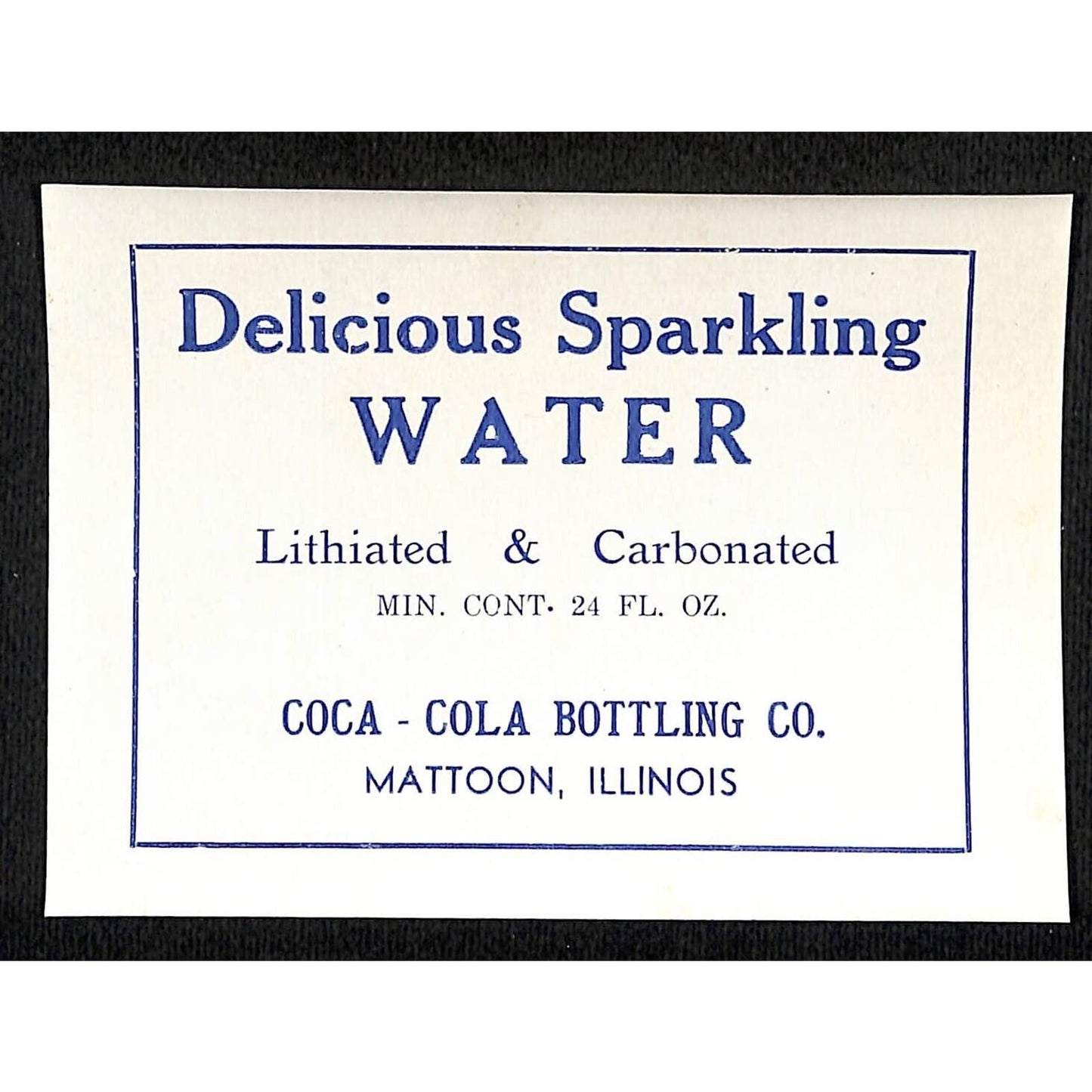 Delicious Sparkling Water Coca-Cola Mattoon, IL Paper Soda Label c1910 Scarce
