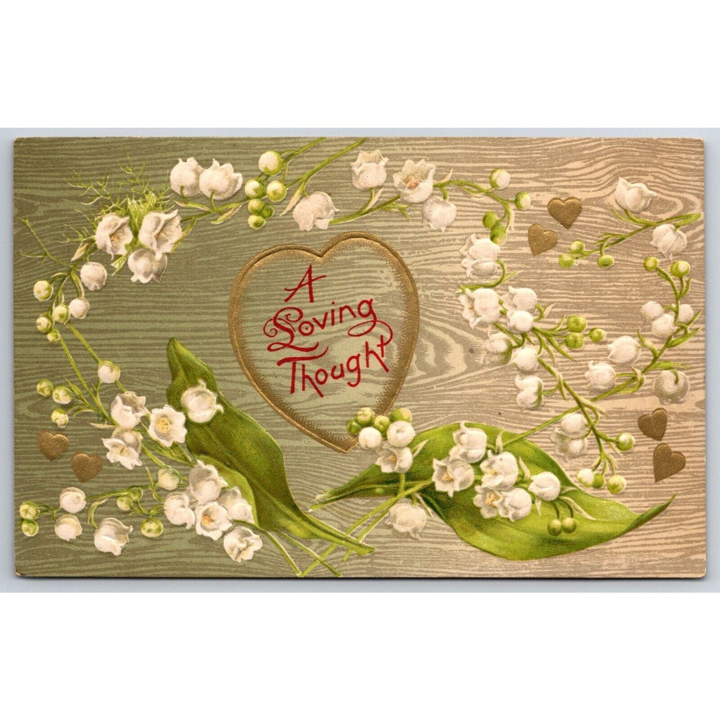 Romantic Postcard "A Loving Thought" Floral w/ Hearts Embossed PM 1909
