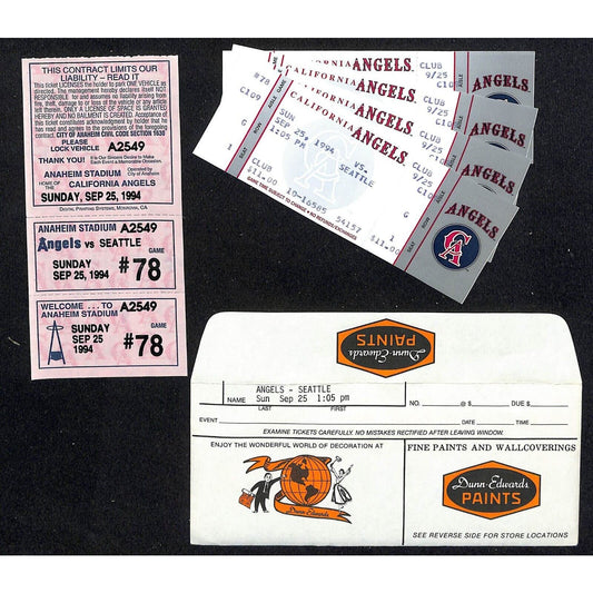 California Angels Tickets 4 Unused 9/25/94 Strike - Game Not Played