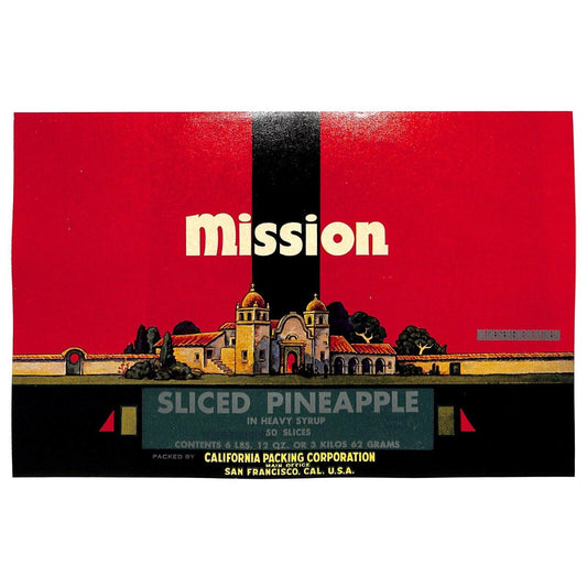 1950 Paper Fruit Can Label Mission Brand Sliced Pineapple - VGC - Scarce