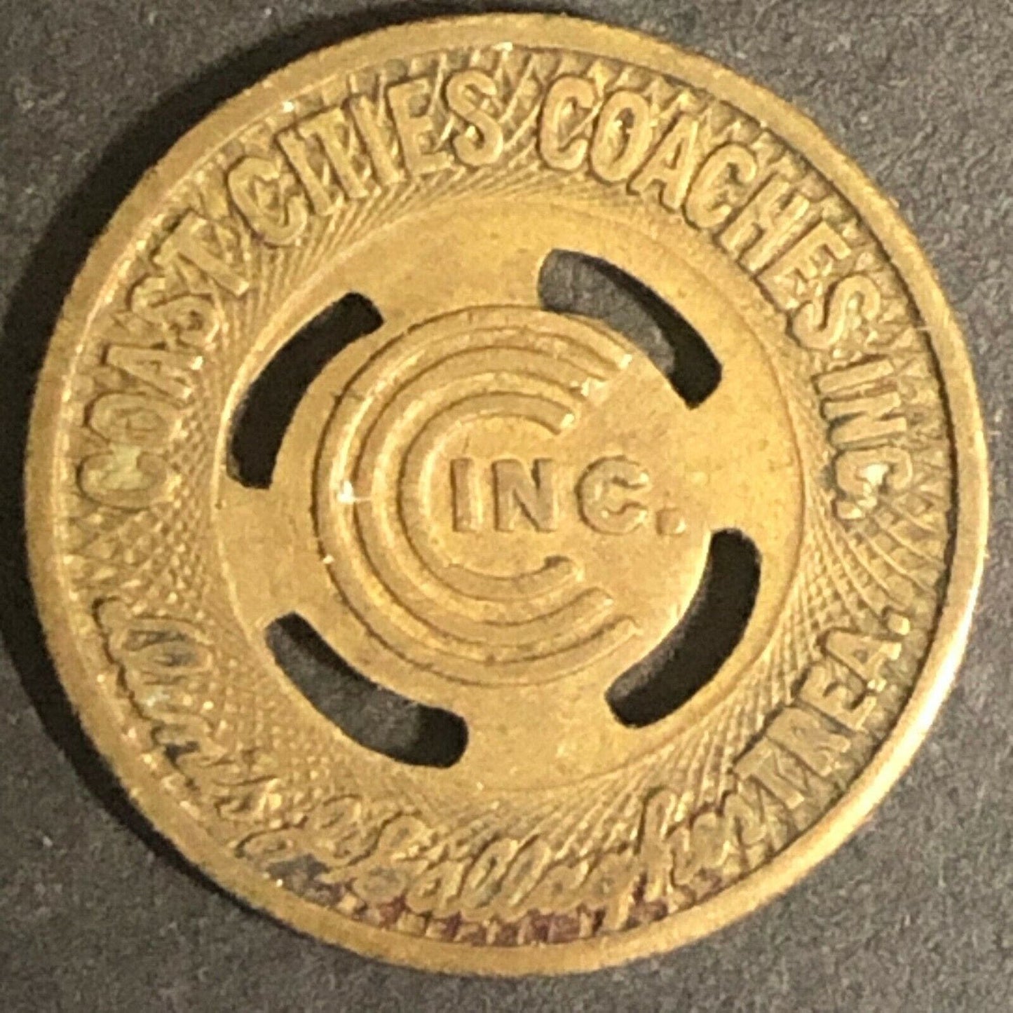 c1937 16mm Coast Cities Coaches G/F One Fare Token Asbury Park, NJ (1164)