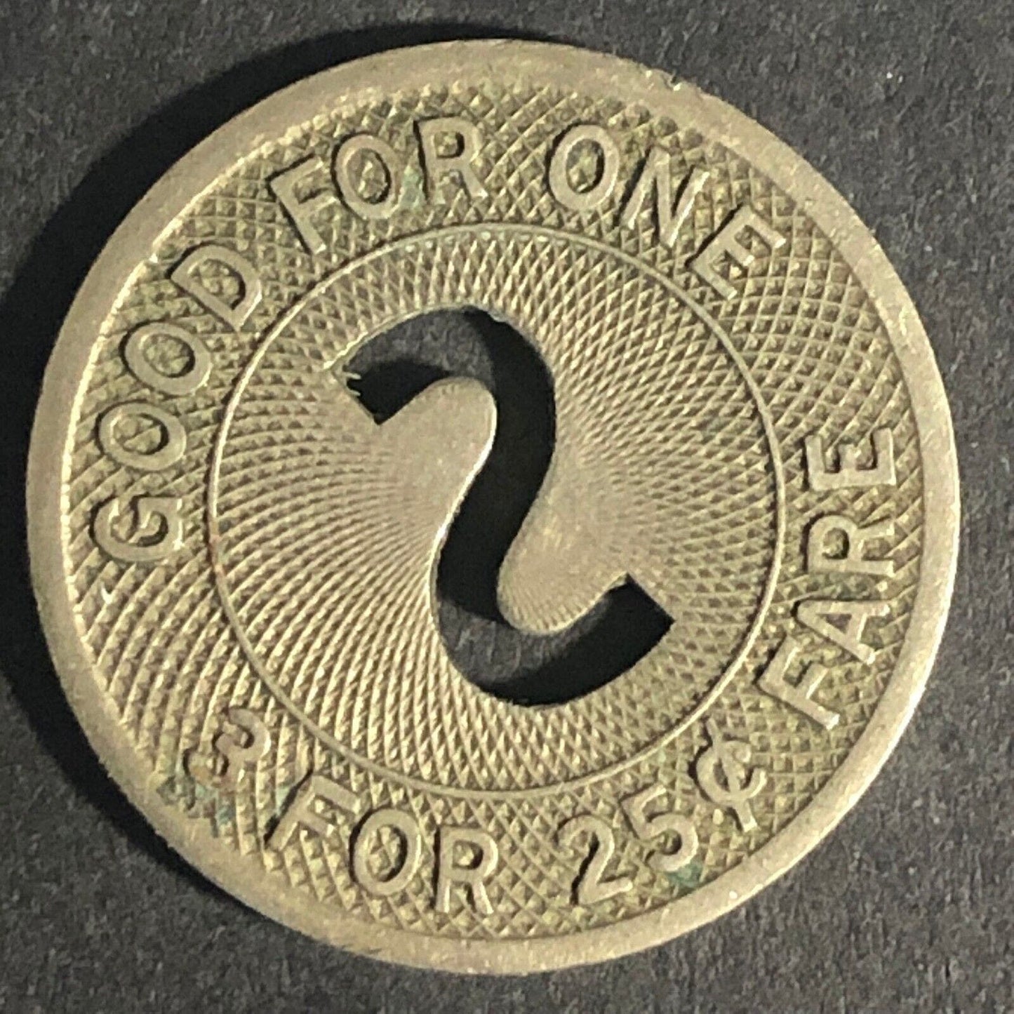 No. Indiana Trans. Inc. So. Bend G/F "3 for 25c Fare" Brass Transit Token 21mm