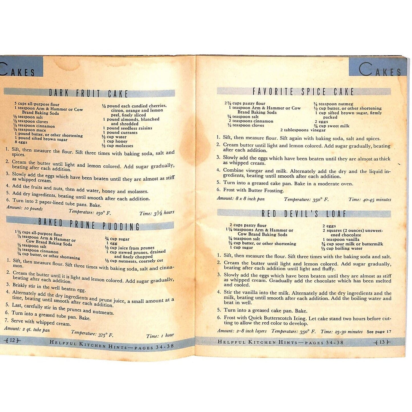 Arm & Hammer Baking Soda "Successful Baking" Cook Book 1936 38pp